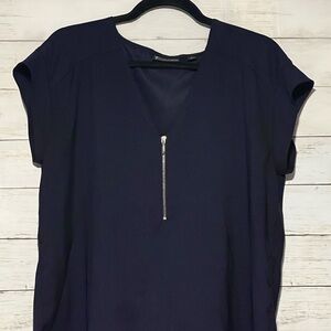 New York & Company Dark Blue Blouse with Zipper
